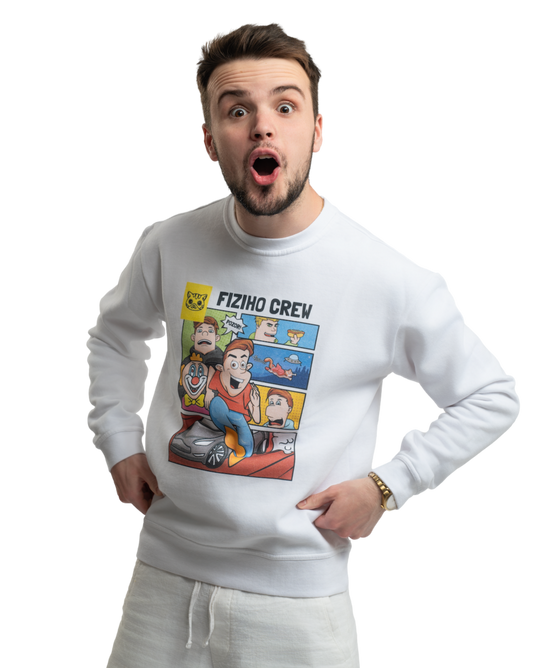 Mikina FIZIcrew KOMIKS - bílá bez kapuce