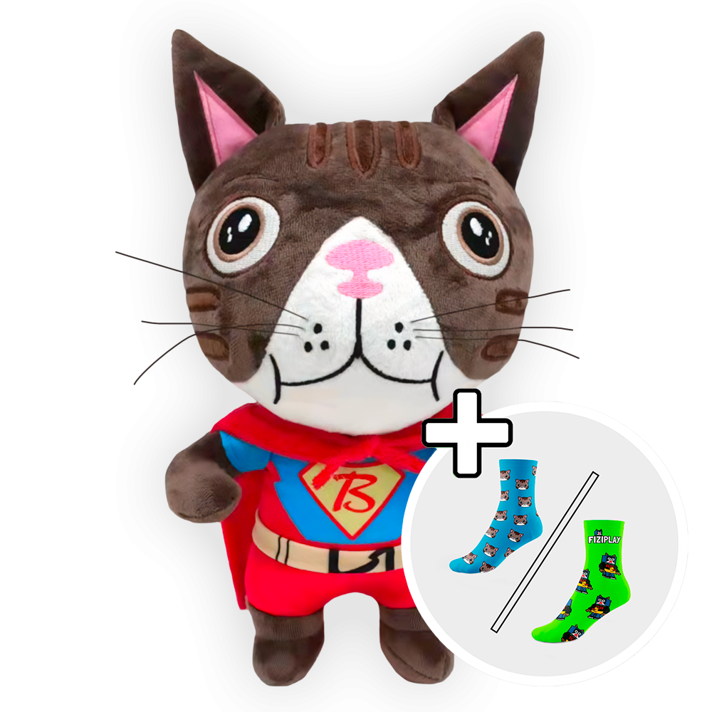 Plyšák Superhrdina Kocourek Boris + Ponožky zdarma