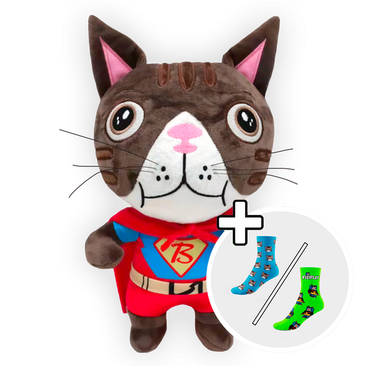Plyšák Superhrdina Kocourek Boris + Ponožky zdarma